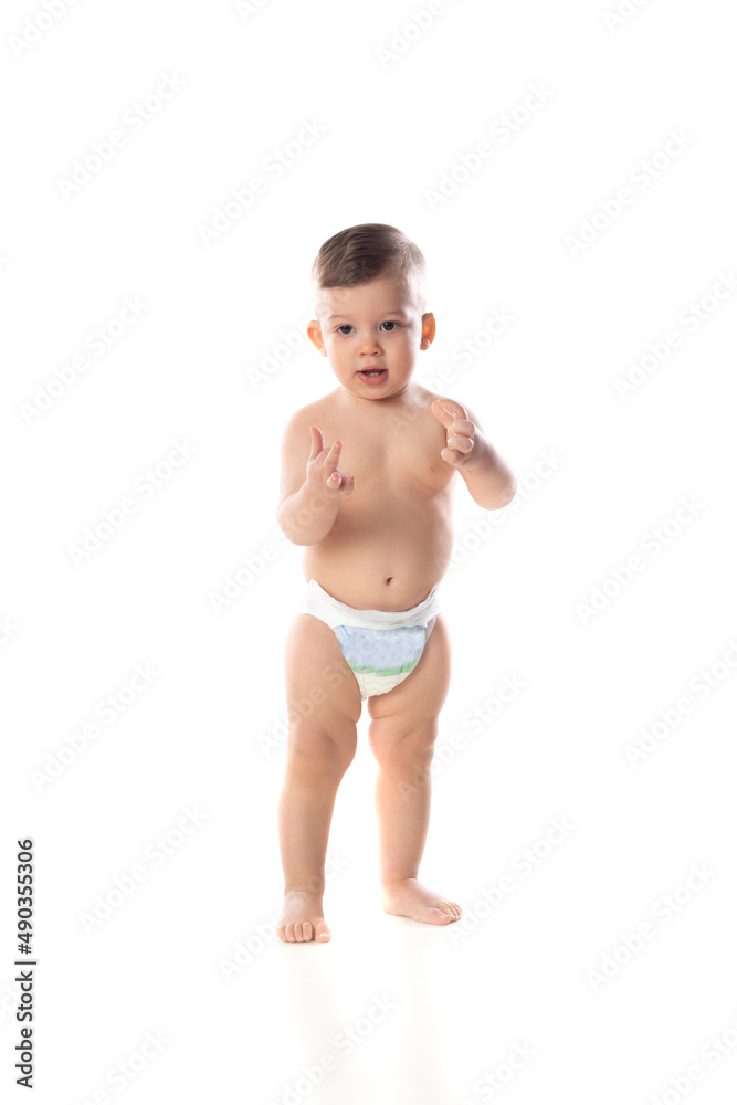 Funny child baby boy toddler naked in diaper Funny child baby boy toddler naked in diaper