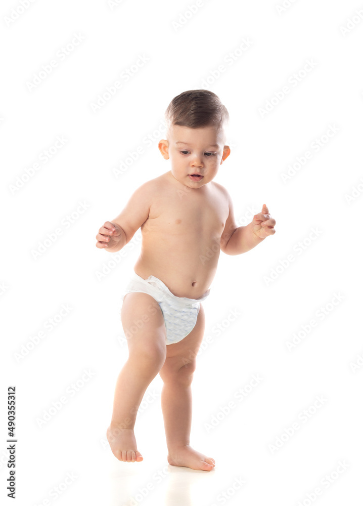 Funny child baby boy toddler naked in diaper Funny child baby boy toddler naked in diaper