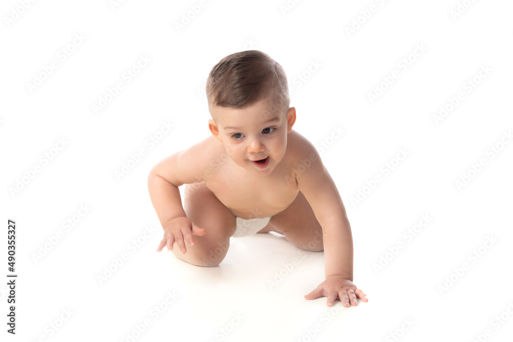 Funny child baby boy toddler naked in diaper Funny child baby boy toddler naked in diaper