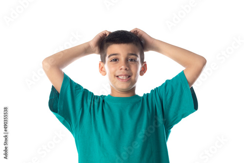 Astonished child with his hands on the head