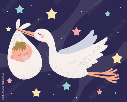 cute stork and baby