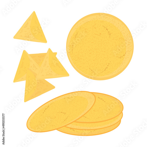 Tortilla, chips. Mexican cuisine. Vector set in a flat style.