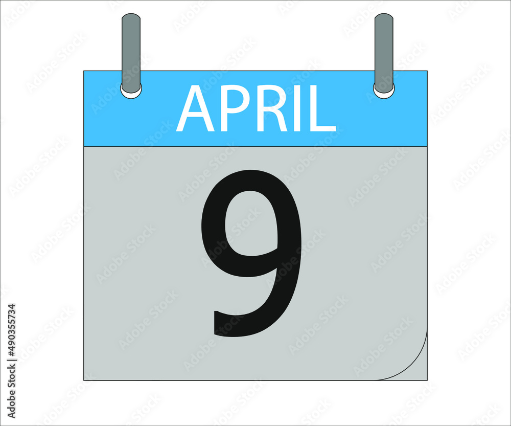 April 9st. Calendar icon. Month, date, year, holidays, week and weekend. April 9st. Calendar icon. Month, date, year, holidays, week and weekend.