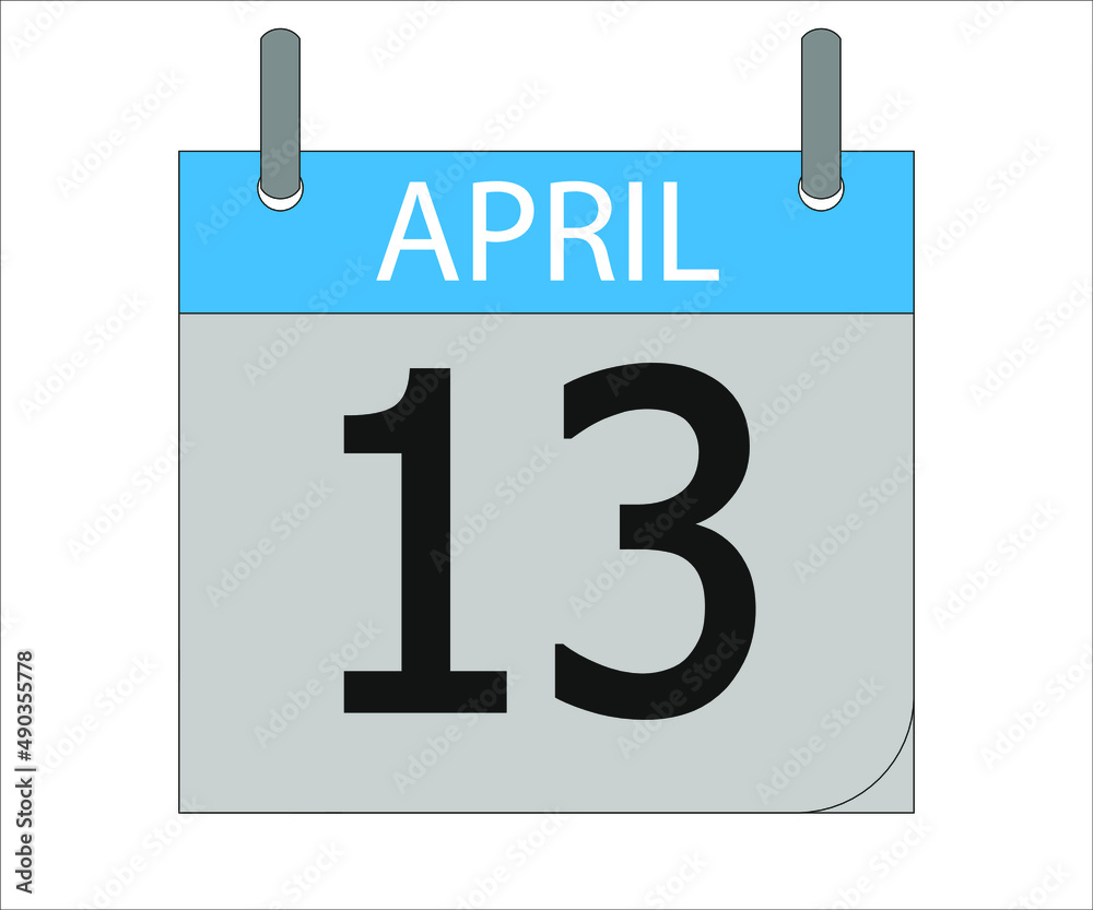 April 13st. Calendar icon. Month, date, year, holidays, week and weekend. April 13st. Calendar icon. Month, date, year, holidays, week and weekend.