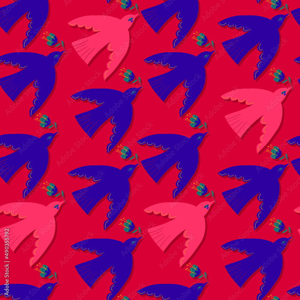 Seamless pattern with flying birds