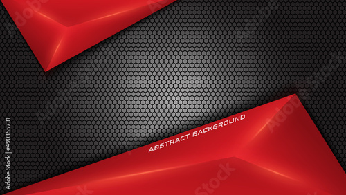 Red and Metallic Abstract Background with Dark Wire Mesh Material Texture