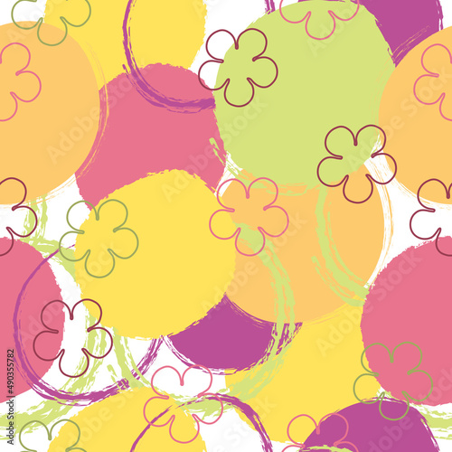 Pattern with bright circles and flowers 