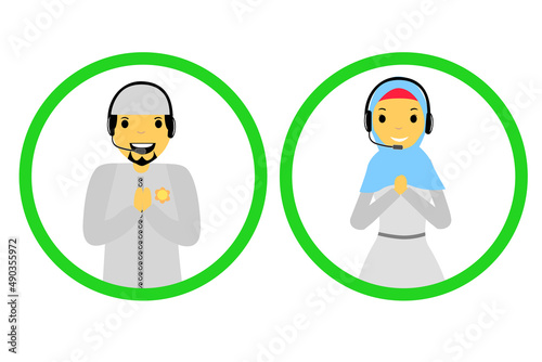 Simple Vector Muslim & Muslimah man and Woman Islam Call Center or customer service