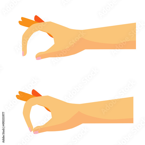 Simple Vector Set 2 Woman Hand Picking Something, Isolated on White