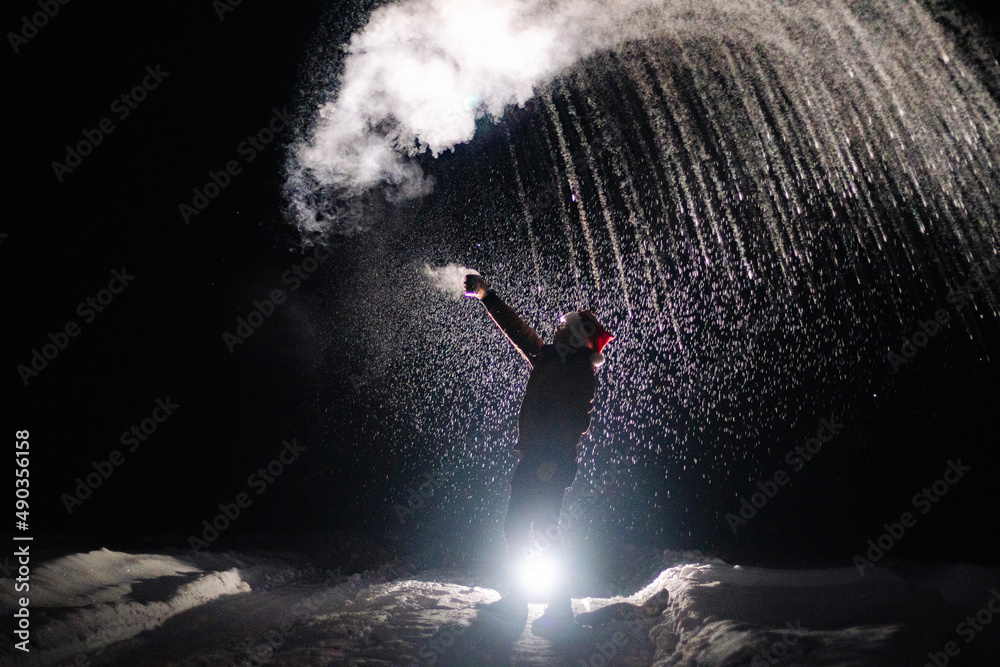 Obraz premium silhouette of a waterfall in the fog