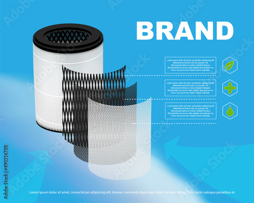 3 layer air purifier material filters pollutants, viruses, bacteria, dust. The filter system ensures fresh air.