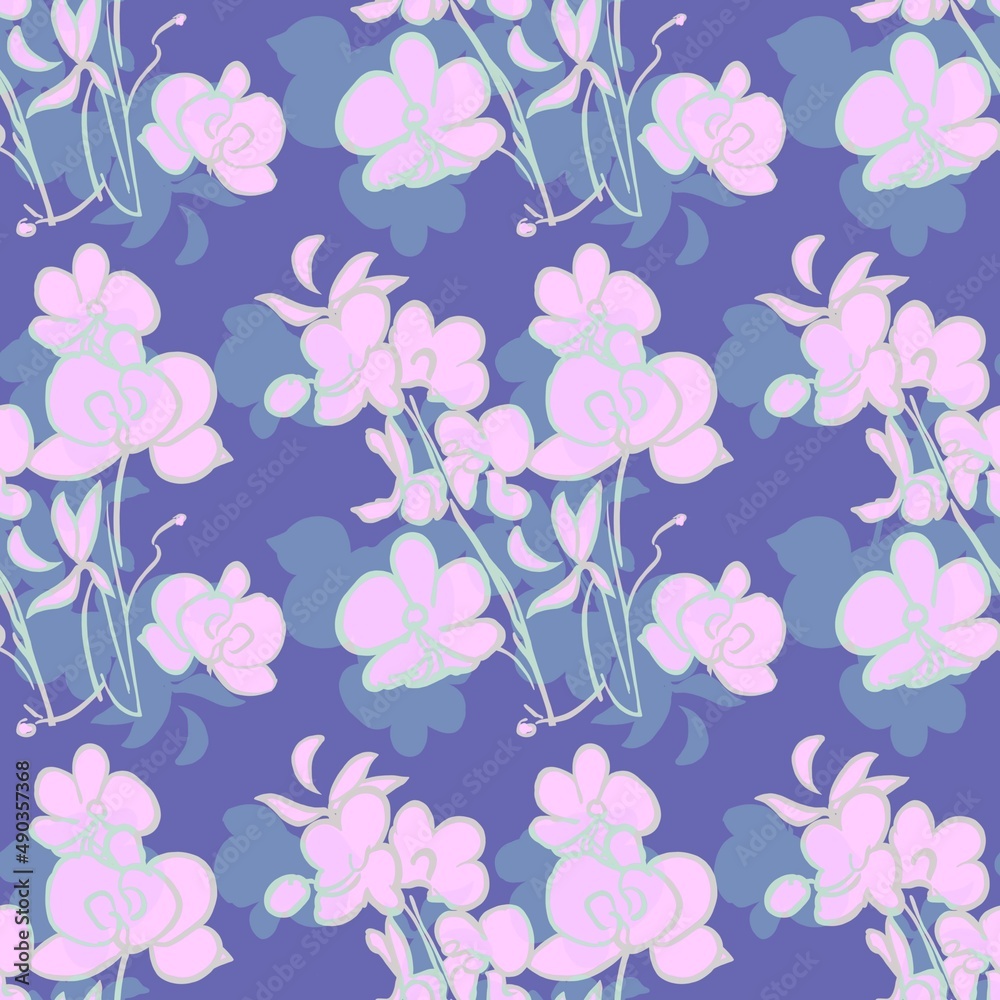 seamless pattern with pink orchids