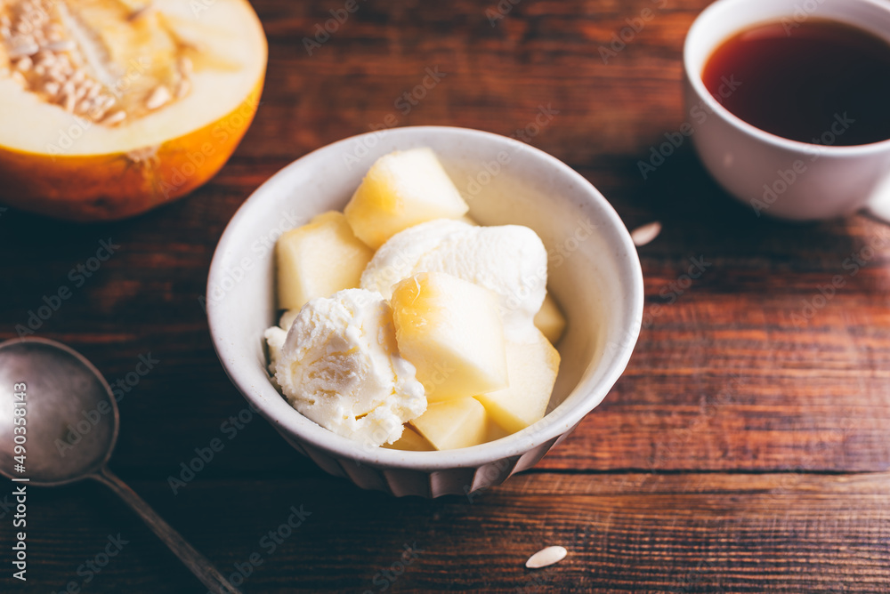 Dessert of Ice Cream Mixed with Chopped Melon Dessert of Ice Cream Mixed with Chopped Melon