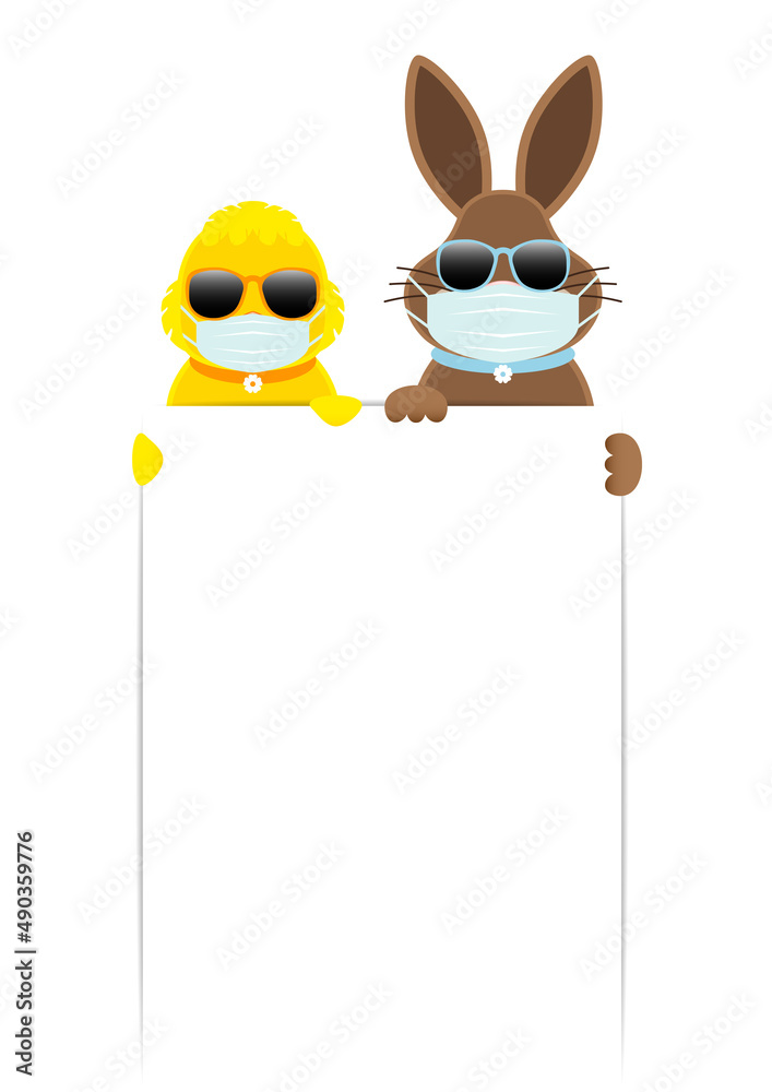Obraz premium Osterei & Osterhase Maske Sonnenbrille Halten Großes Schild