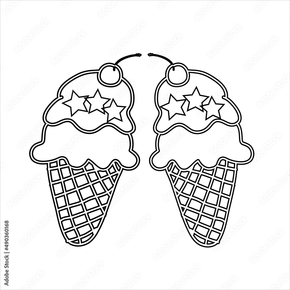 cute creepy food kawaii coloring page for kids and adults | ice cream