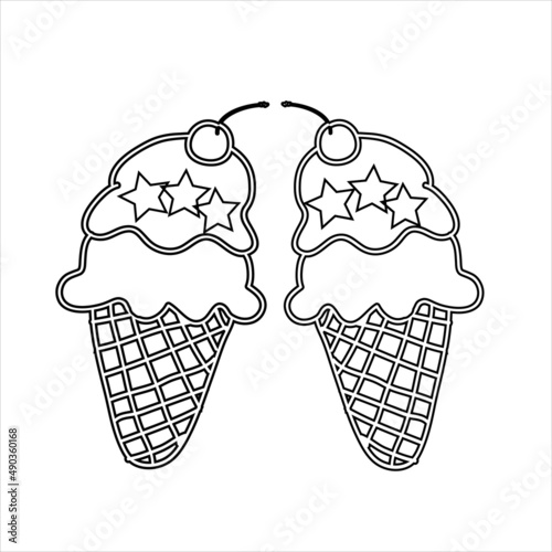 cute creepy food kawaii  coloring page for kids and adults | ice cream vector | Food kawaii ice cream illustration