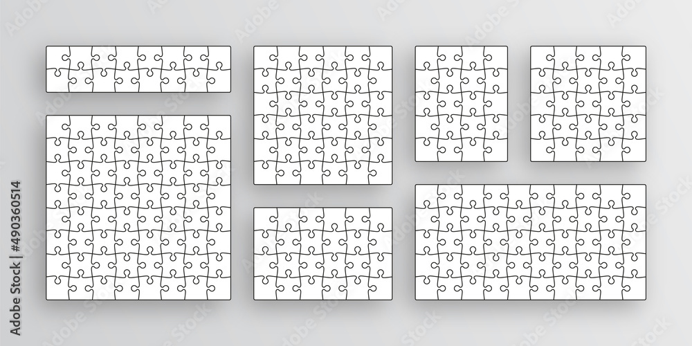 Puzzle pieces. Jigsaw outline grids. Scheme for thinking game. Simple ...