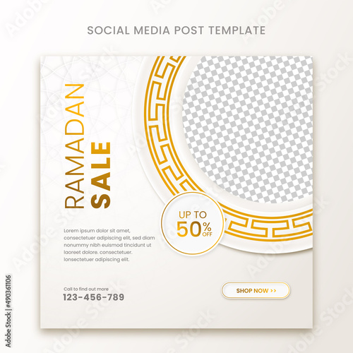 Luxury ramadan sale social media post template with ornament and lantern Premium Vector	