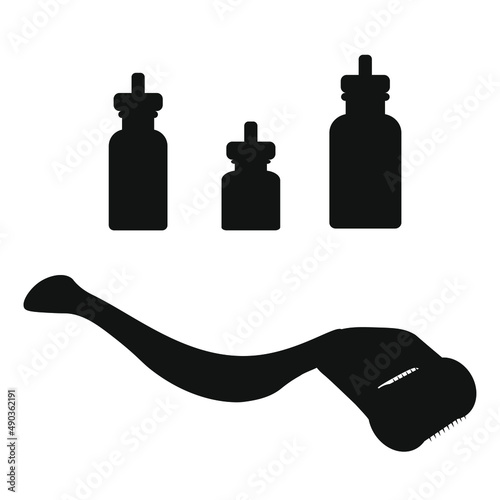 Face roller silhouette. Bottles silhouette. Vector illustration