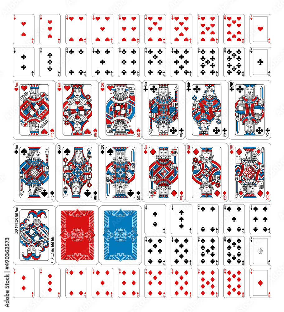 Playing Cards Deck Full Complete Red Blue Black Stock Vector | Adobe Stock