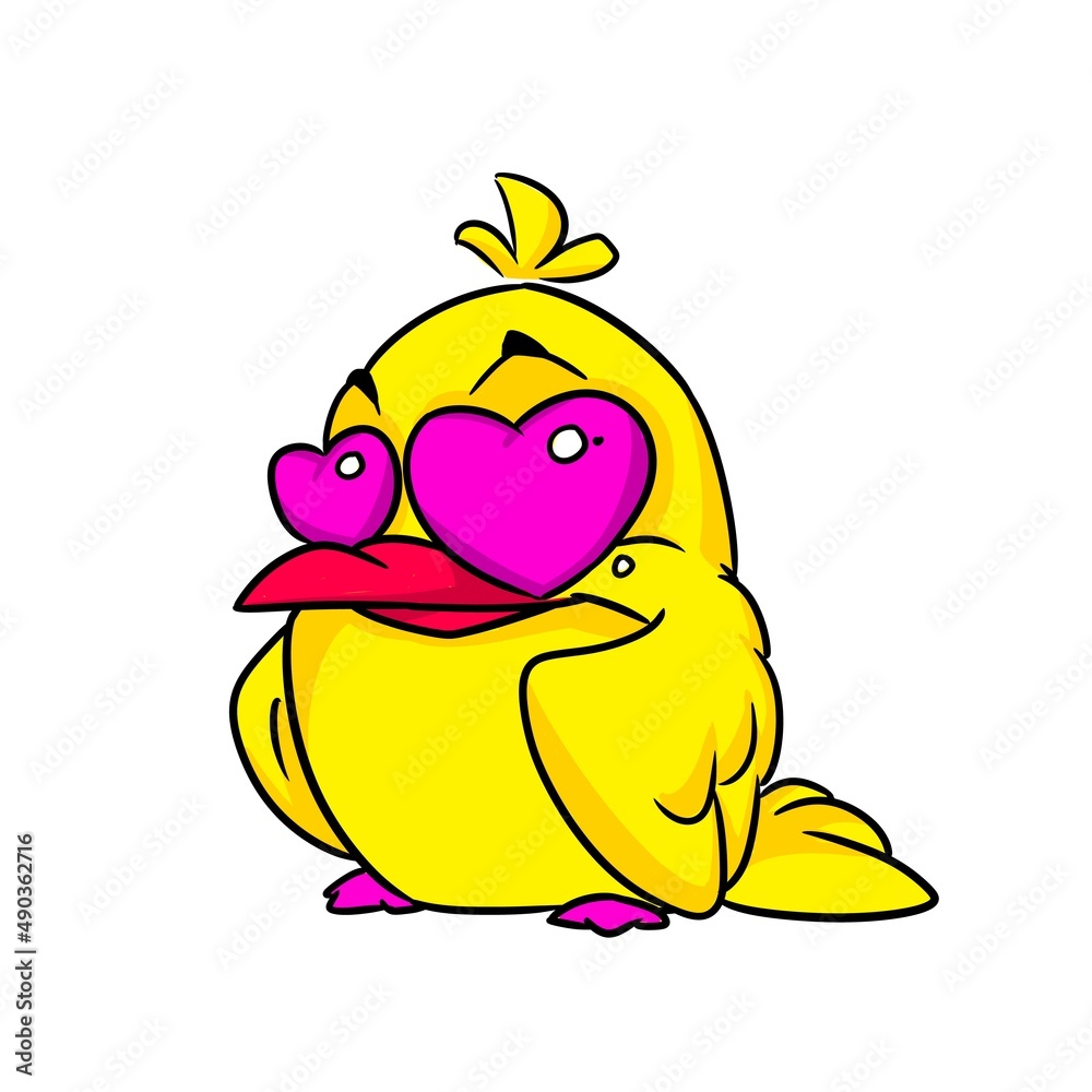 Fototapeta premium Little love bird parody character illustration cartoon