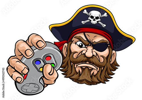 Pirate Gamer Video Game Controller Mascot Cartoon