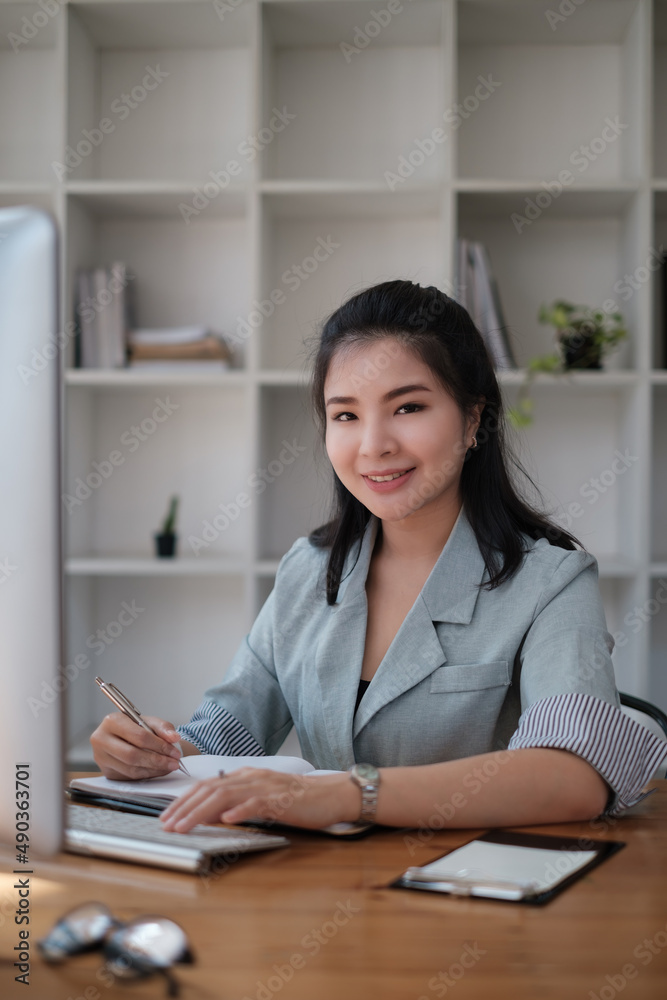Asian business woman having video call with business team to consult about business plan of company. Online team meeting video conference. Asian business woman having video call with business team to consult about business plan of company. Online team meeting video conference.