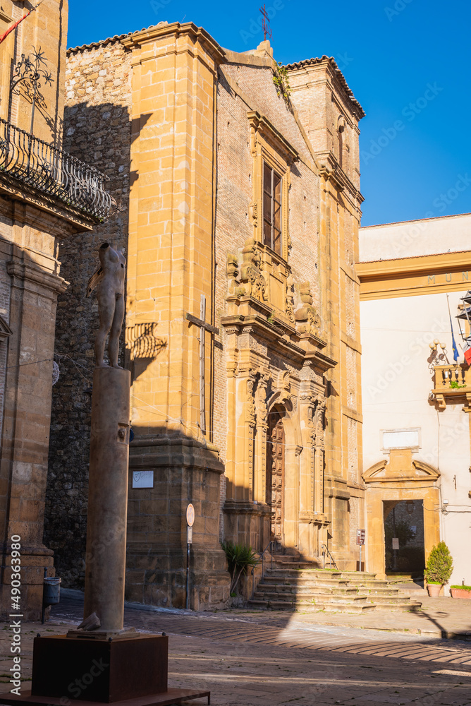 Obraz premium Church of San Rocco Facade in Piazza Armerina, Enna, Sicily, Italy, Europe