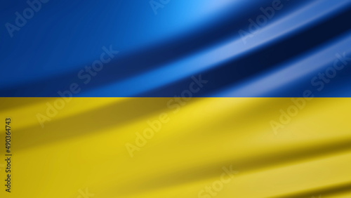 Ukraine flag detail waving on wind. 3D render illustration.