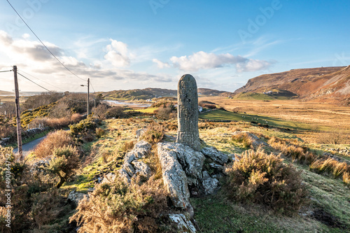 Aerial view of standing stone in Glencolumbkille in County Donegal, Republic of Irleand photo
