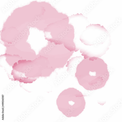 Watercolor vector drawing. Donut-like pink spots. watercolor vector