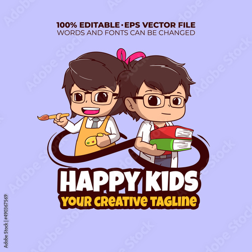 Happy kids mascot logo character