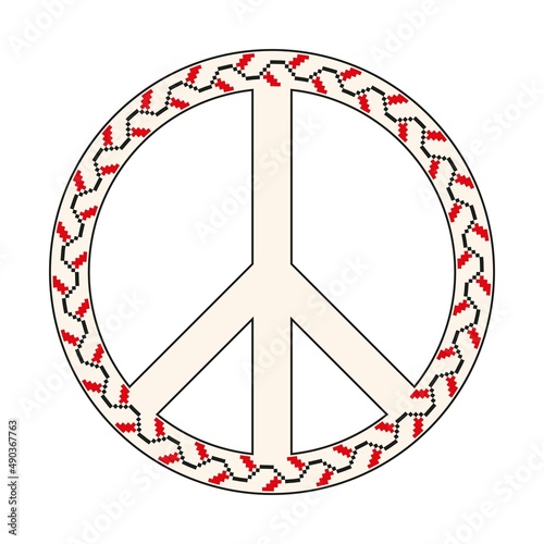 The symbol of peace - pacific decorated with national Ukrainian ornament. Vector illustration isolated on white background