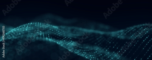 Dynamic wave of particles. Abstract futuristic background. Big data visualization. 3D rendering.