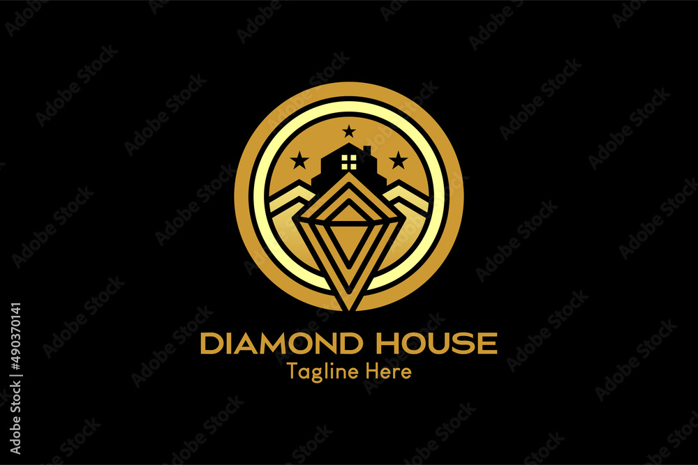 Diamond house logo with creative concept in circle. Vector premium