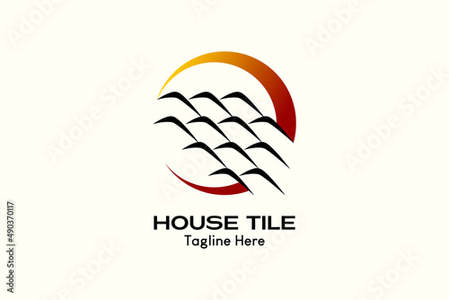 House tile logo with creative concept in circle. Vector premium