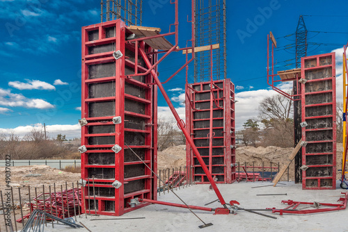 Panel formwork at the construction of a residential building. photo