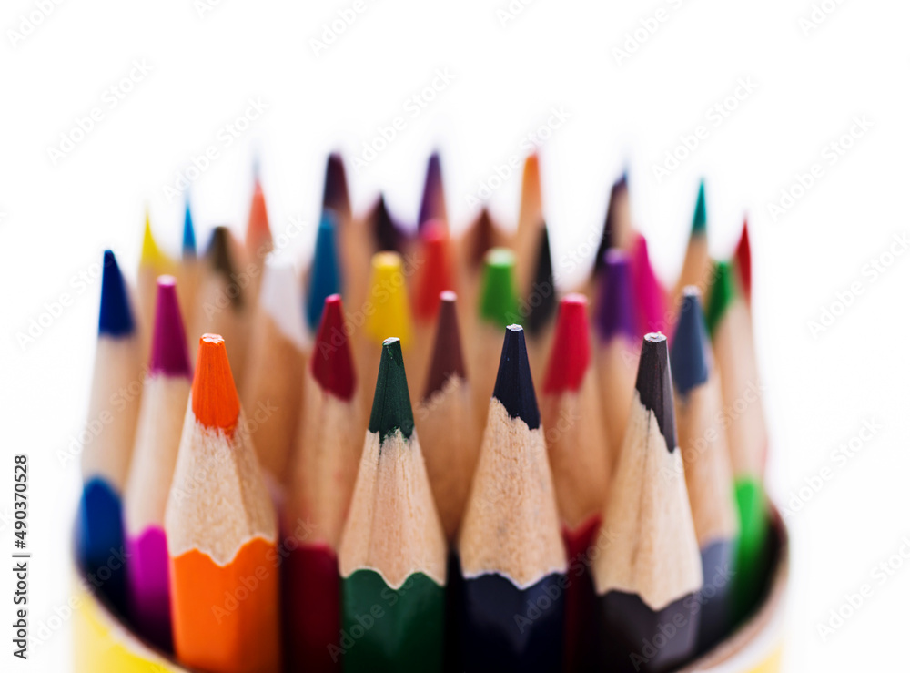 Many different colored pencils isolated on white background Many different colored pencils isolated on white background