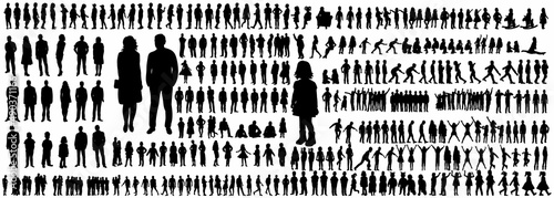 set people black silhouette isolated vector