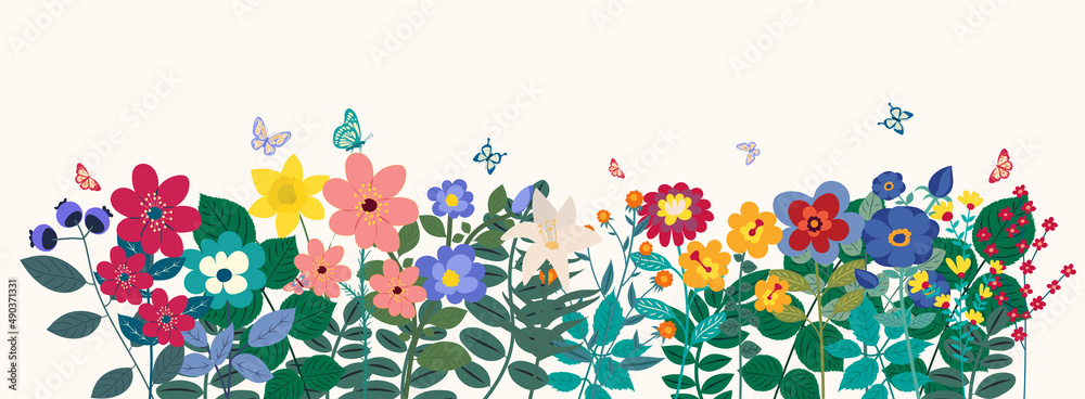 growing flowers flat design on white background , isolated vector