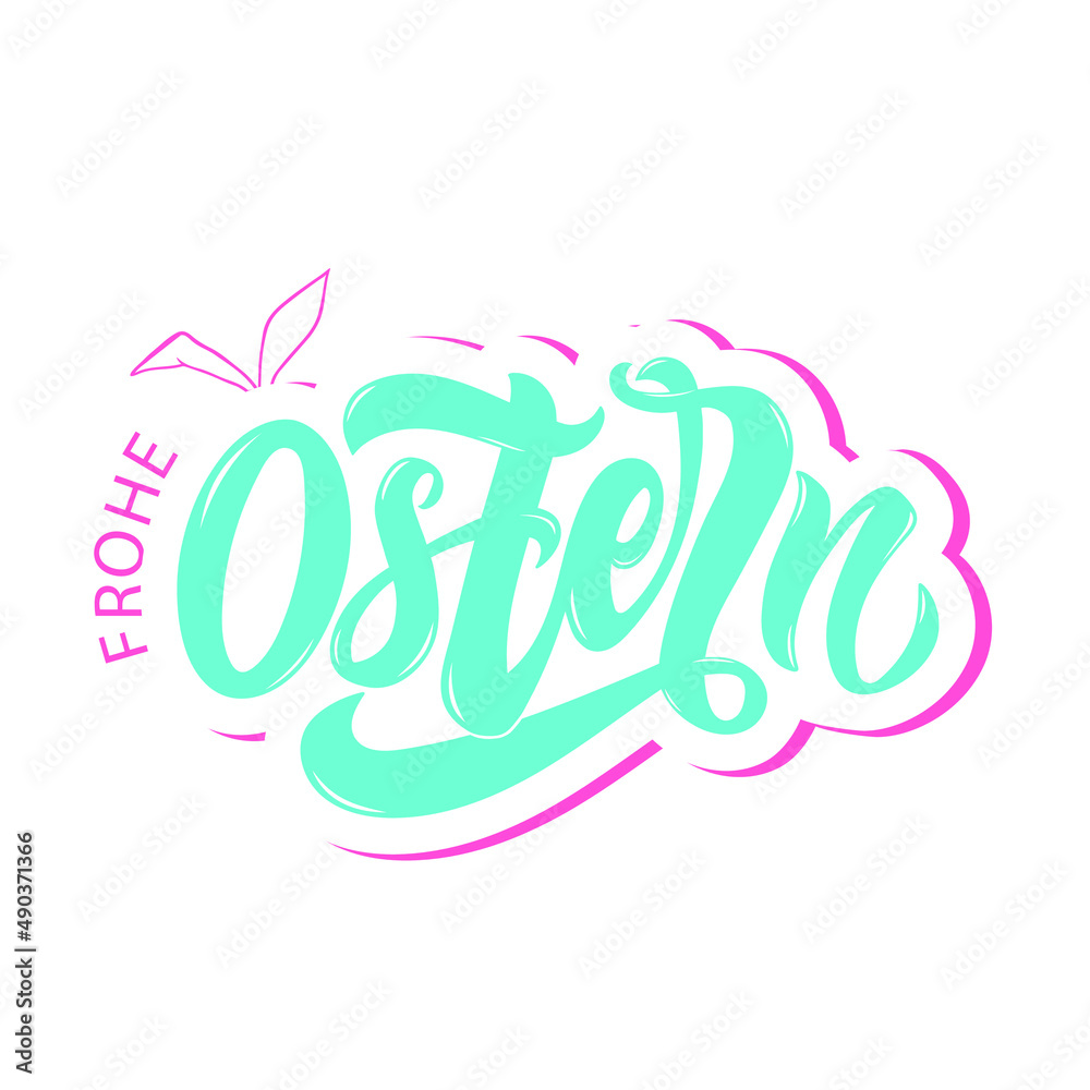 Happy Easter text in German (Frohe Ostern). Vector quote isolated on white background. Modern brush calligraphy for greeting card, poster, banner. Illustration for holiday celebration. Hand lettering Happy Easter text in German (Frohe Ostern). Vector quote isolated on white background. Modern brush calligraphy for greeting card, poster, banner. Illustration for holiday celebration. Hand lettering
