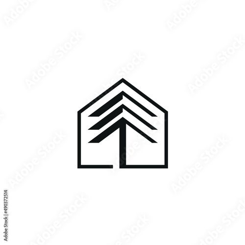 Tree House Logo Design. Icon Symbol Building and Pines