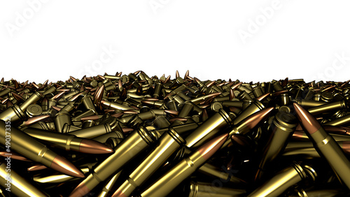 Photographie Pile of fire bullets or ammunition isolated background. 3d render