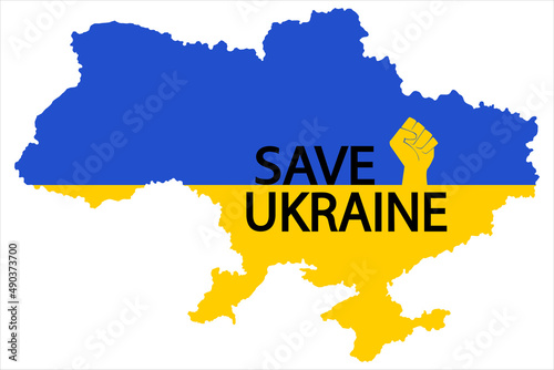Ukraine Map, Vector Illustration of the Flag Incorporated with SAVE UKRAIN, Concept Pray For Ukraine peace and Save Ukraine from russia.