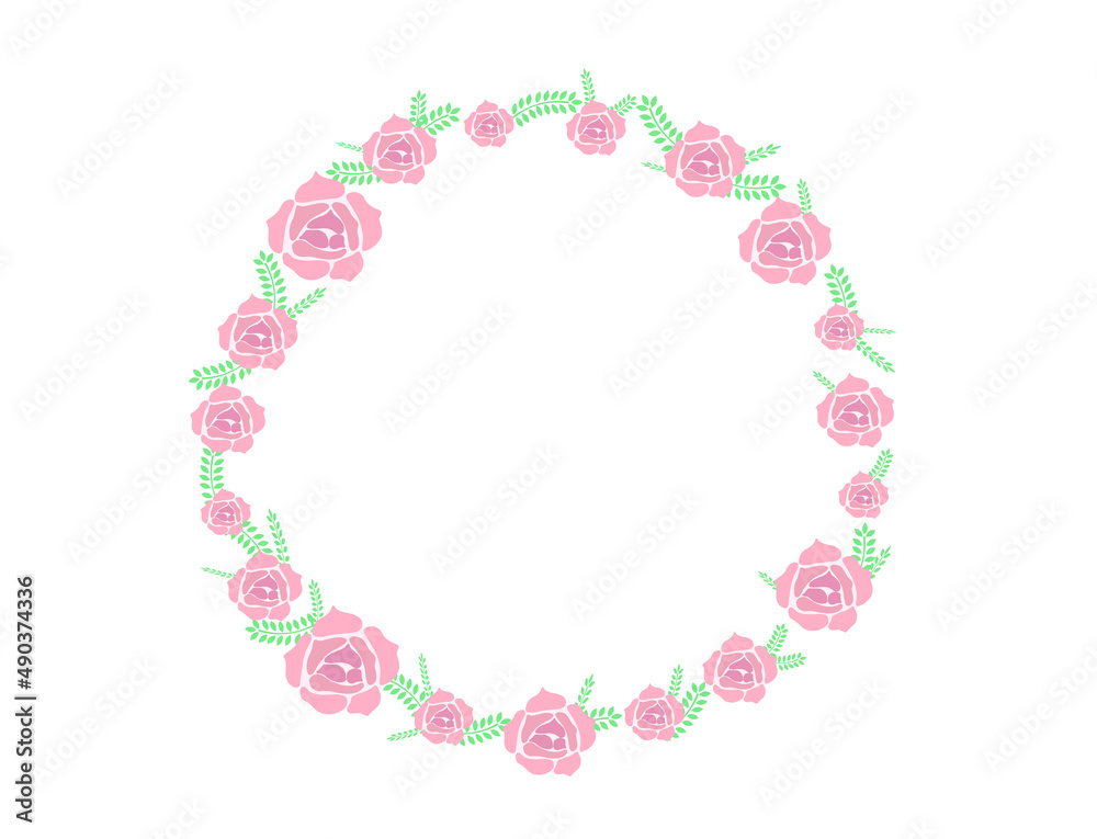 Wedding Mother's Day Valentine's day Birthday greeting card frame  template isolated on white Spring rose flowers leaves frame flowers wreath with green leaves Vector card poster or banner design