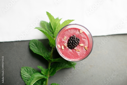 Berry smoothie with mint and blackberry photo