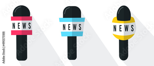 News Microphones set. Vector Microphone illustrations isolated on white background. Flat Design Elements. Press and Tv Station Elements.