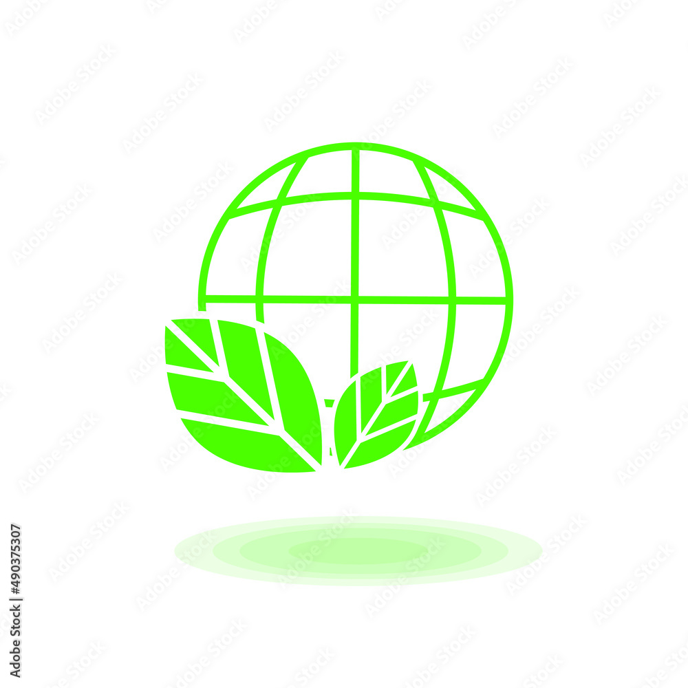 Vector Globe Earth Planet with Green Leave Icons. World Globe Logo ...