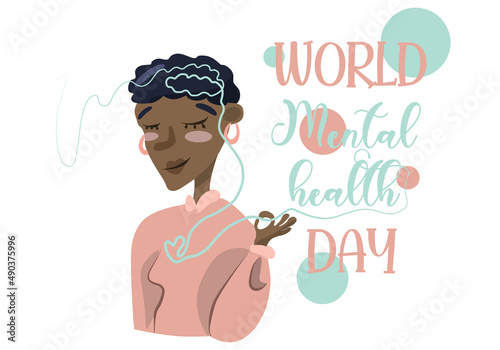 Cartoon worlds mental health day woman isolated