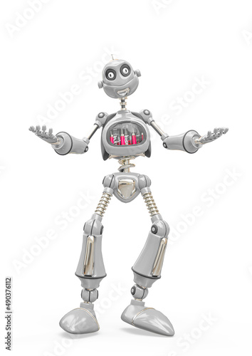 vintage robot cartoon saying give me a hug in white background